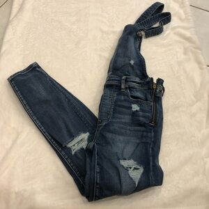 American Eagle Super Stretch Jegging Overalls Distressed Skinny Bib 6 Short